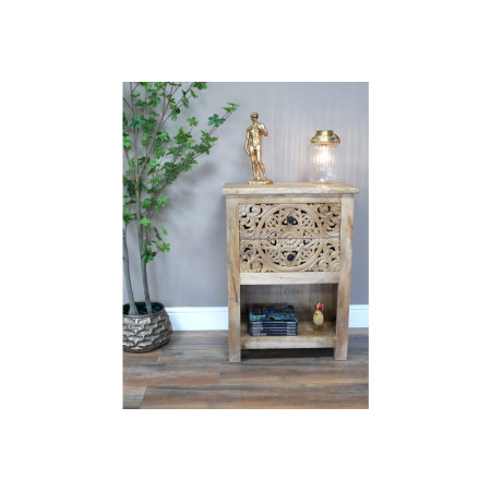 Table d'Appoint Sculptée en Bois de...