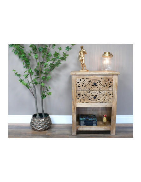 Table d'Appoint Sculptée en Bois de Manguier avec Niche