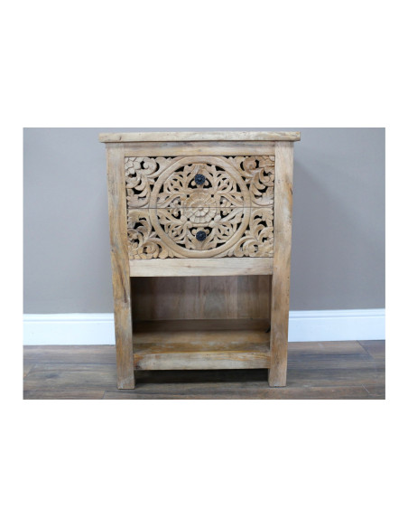 Table de chevet 2 tiroirs sculptés avec niche