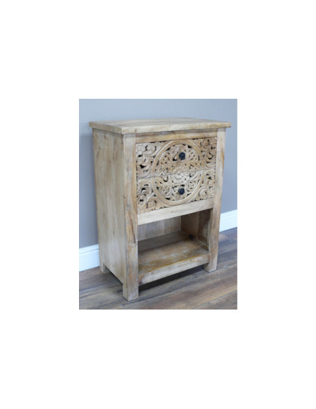 Table de chevet 2 tiroirs sculptés avec niche