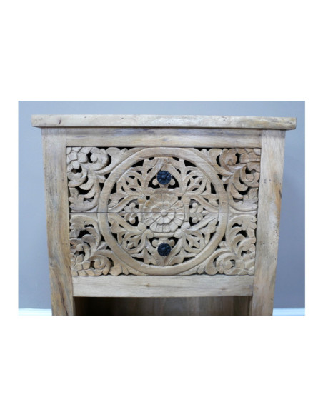 Table de chevet 2 tiroirs sculptés avec niche