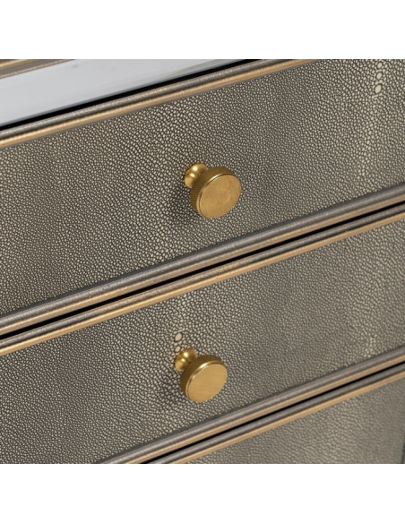 Table de chevet 3 tiroirs simili cuir effet serpent et miroirs