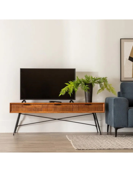Meuble TV 3 tiroirs sculptés Lagom
