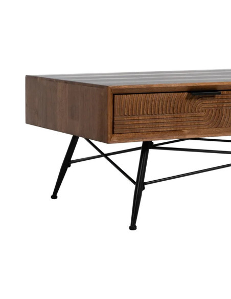 Table basse en hévéa et métal Lagom 4 tiroirs