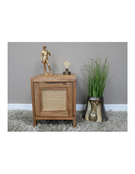 Table de chevet en acacia et porte en rotin