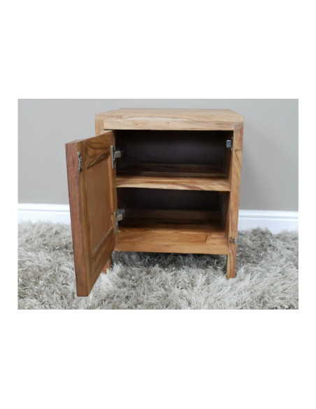 Table de chevet en acacia et porte en rotin