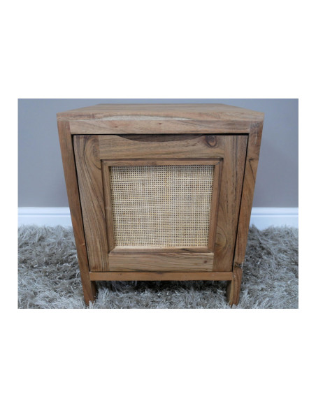 Table de chevet en acacia et porte en rotin