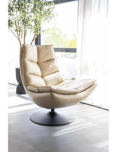 Fauteuil lounge et rotatif confortable en cuir Sven