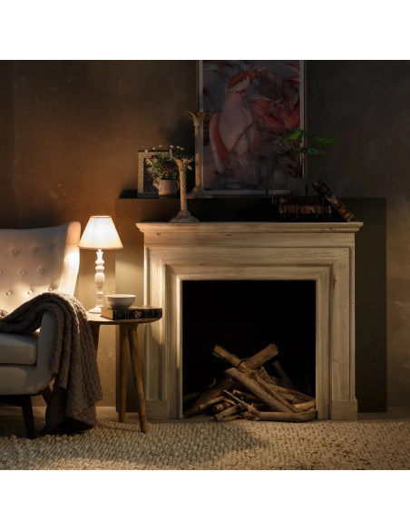 Manteau de cheminée patine blanchie