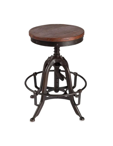 Tabouret industriel réglable avec assise bois