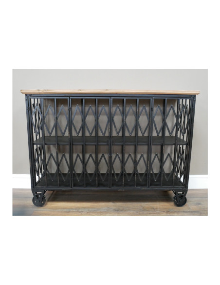 Meuble industriel grillagé sur roulettes