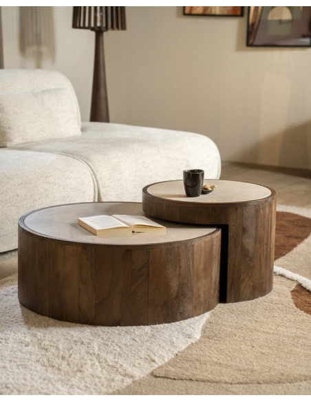 Lot de 2 tables basses en marbre et manguier Hazel