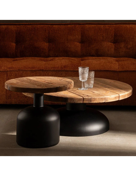 Table basse ronde plateau bois recyclé