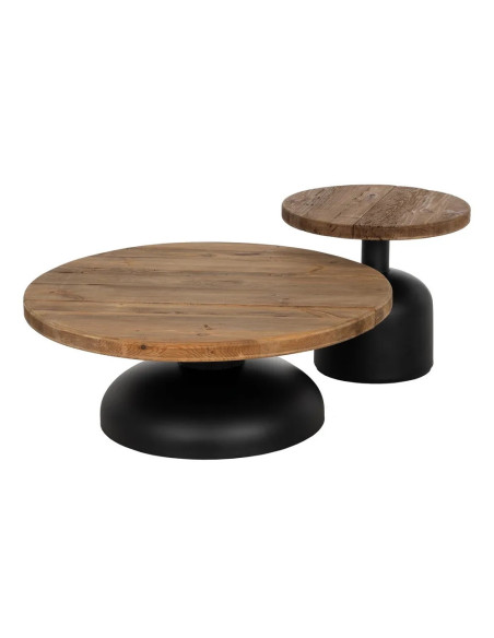 Table basse ronde plateau bois recyclé