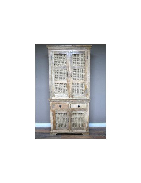 Armoire haute en manguier et rotin