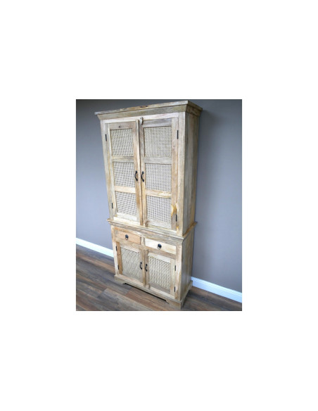Armoire haute en manguier et rotin