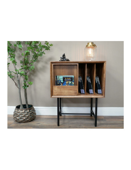 Meuble de rangement vinyles porte coulissante