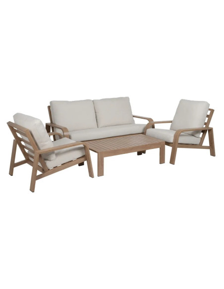 Ensemble de jardin en aluminium effet chêne clair