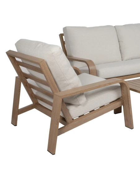 Ensemble de jardin en aluminium effet chêne clair