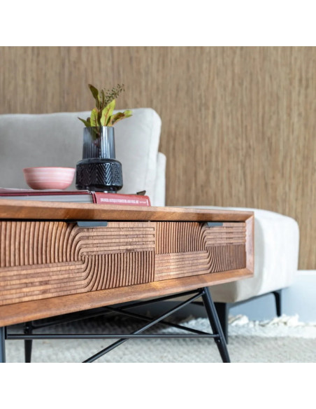 Table basse en hévéa et métal Lagom 4 tiroirs