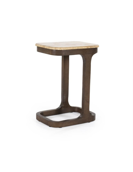 Table d'appoint plateau travertin et piètement bois Tyler