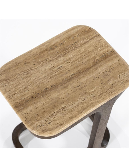 Table d'appoint plateau travertin et piètement bois Tyler