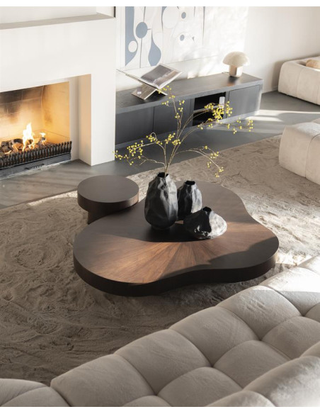 Table basse ronde en noyer Bobbie