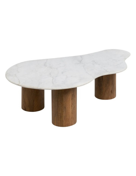 Table basse de salon style organique en marbre blanc