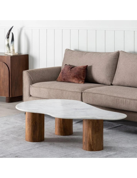 Table basse de salon style organique en marbre blanc