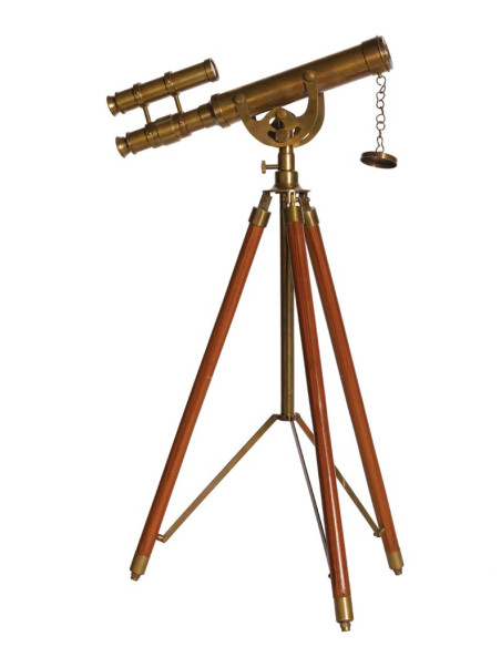 Télescope double lentille en laiton sur trépied en bois