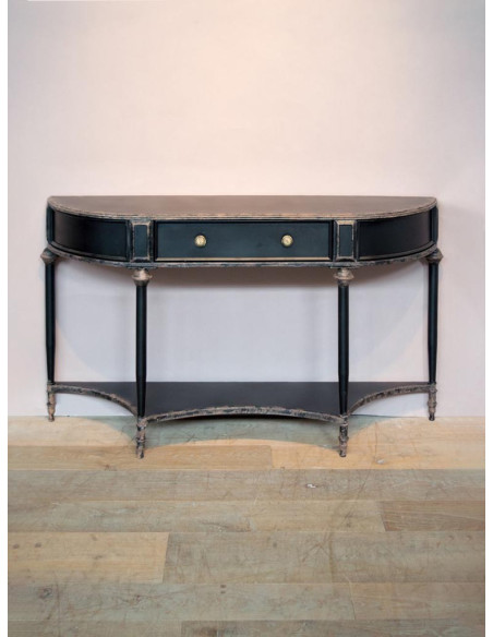 Console double plateau avec tiroir effet antique 150 cm
