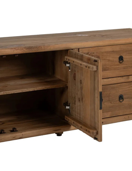 Meuble TV en bois naturel deux portes et deux tiroirs