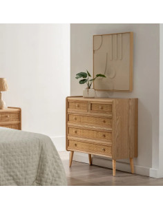 Commode en bois et rotin 5...