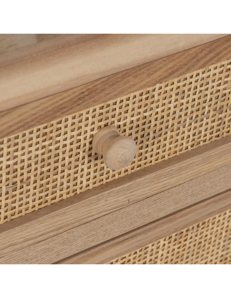 Commode en bois et rotin 5 tiroirs