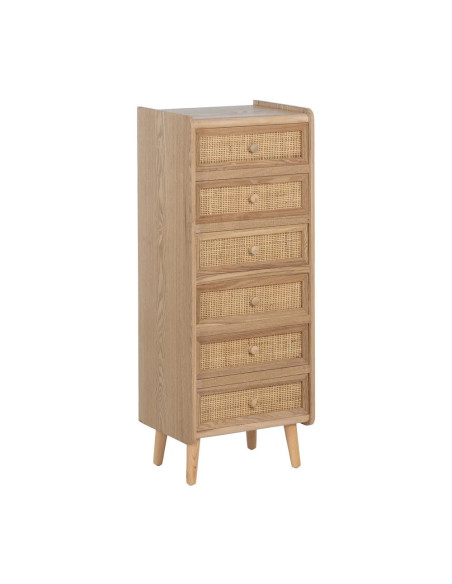 Chiffonnier 6 tiroirs en bois et rotin