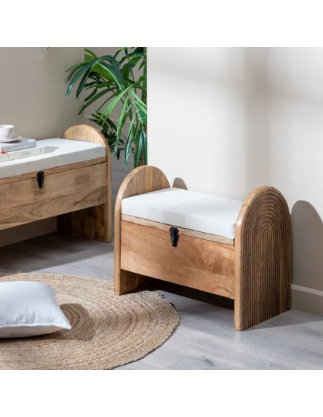 Banquette coffre en bois massif avec coussin
