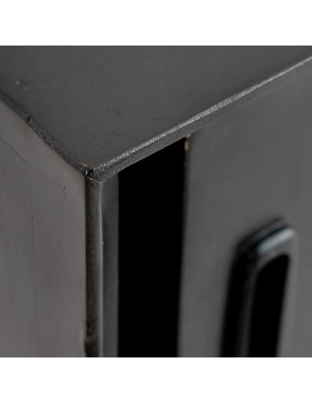 Meuble de rangement noir avec portes coulissantes et tiroirs