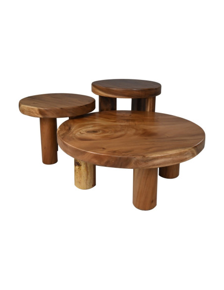 Table basse ronde en bois massif de munggur teinté