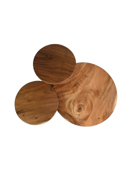 Table basse ronde en bois massif de munggur teinté