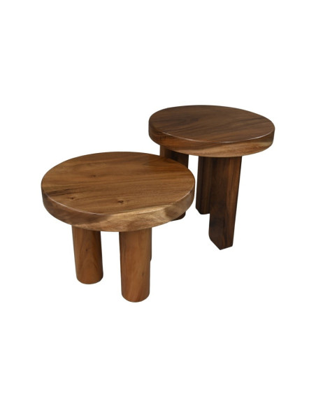 Table basse ronde en bois massif de munggur teinté