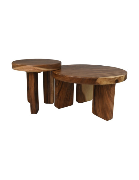 Table basse ronde en bois massif de munggur teinté