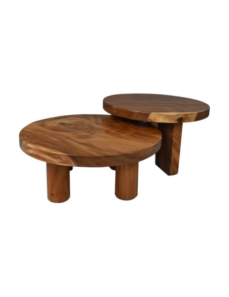 Table basse ronde en bois massif de munggur teinté