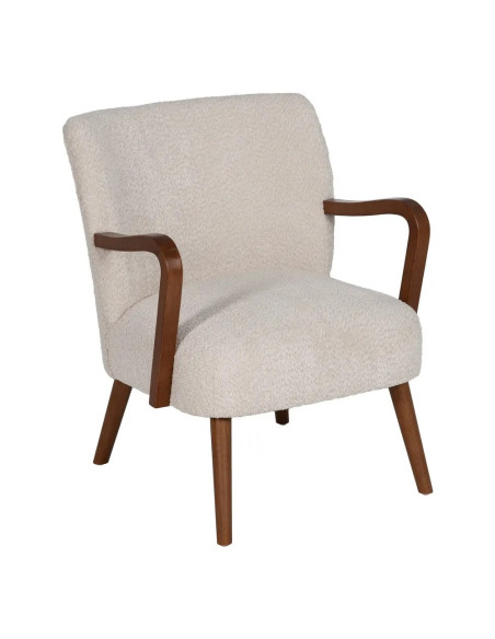 Fauteuil lounge en bois teinté d'hévéa et tissu bouclette