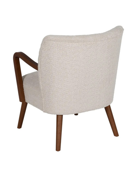 Fauteuil lounge en bois teinté d'hévéa et tissu bouclette