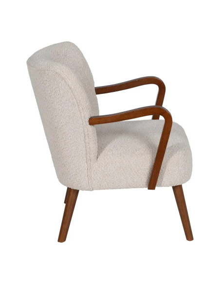 Fauteuil lounge en bois teinté d'hévéa et tissu bouclette