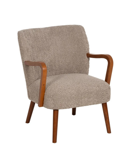 Fauteuil lounge en bois teinté d'hévéa et tissu bouclette