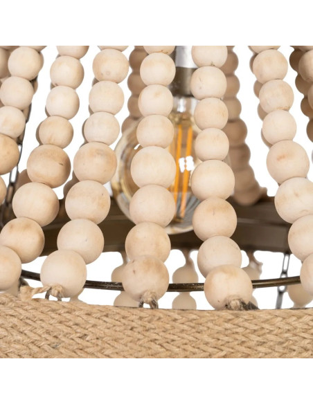 Lustre montgolfière en perles de bois naturelles