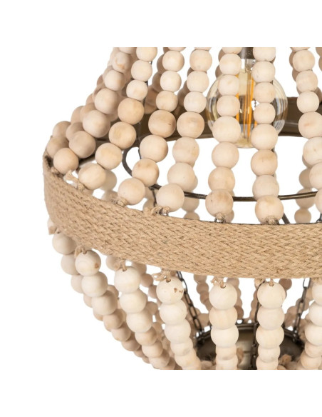 Lustre montgolfière en perles de bois naturelles