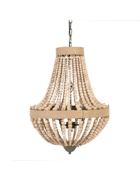 Lustre montgolfière en perles de bois naturelles