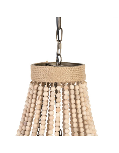 Lustre montgolfière en perles de bois naturelles